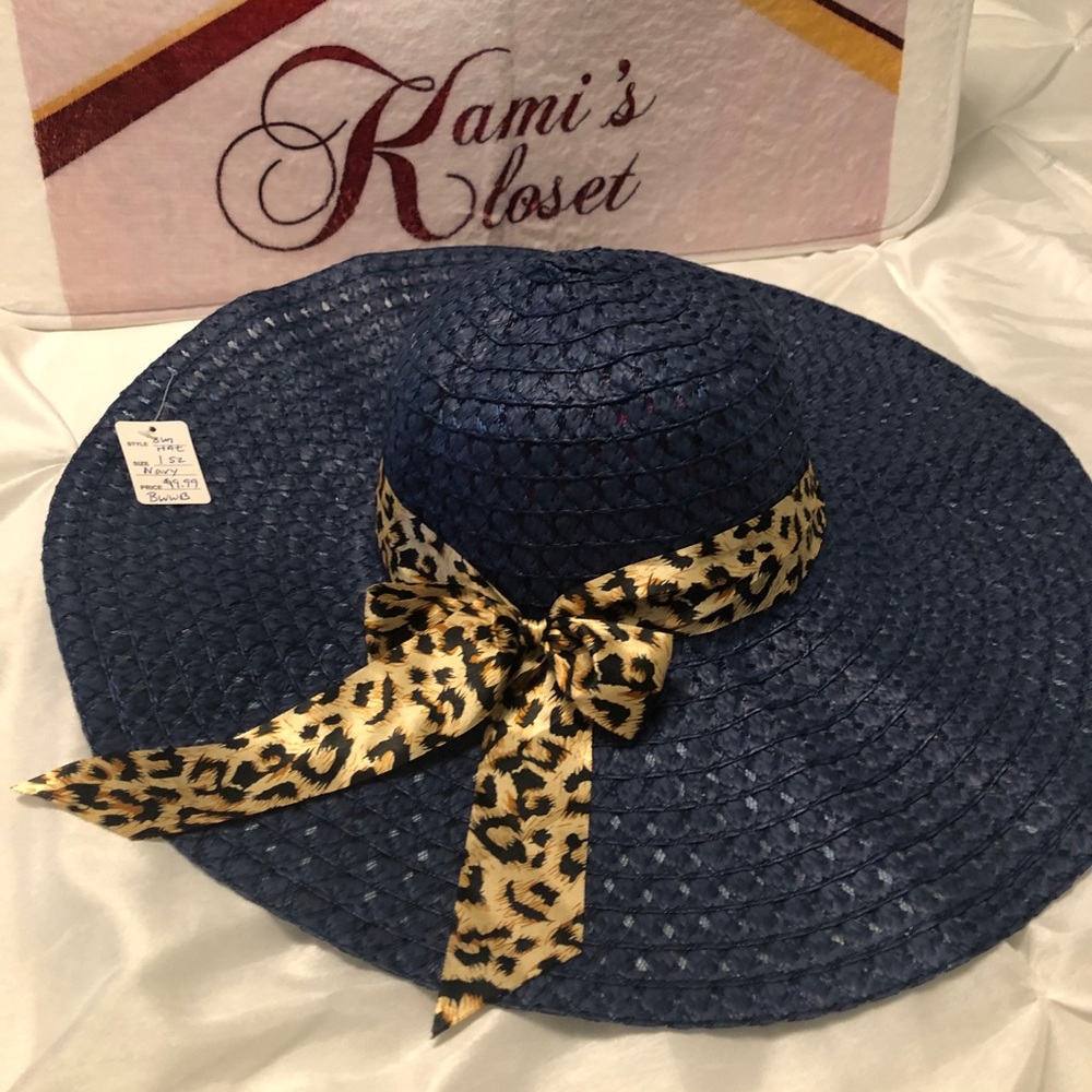 Blue Floppy Hat with Animal Print Band